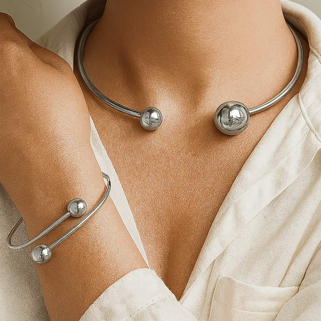 Minimalistiskt Glödande Krage & Manschett Armband Set | Guld