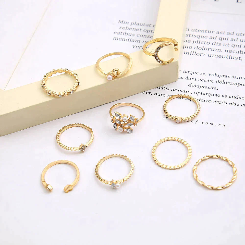 10-delat bohemiskt ringset i silver och guld