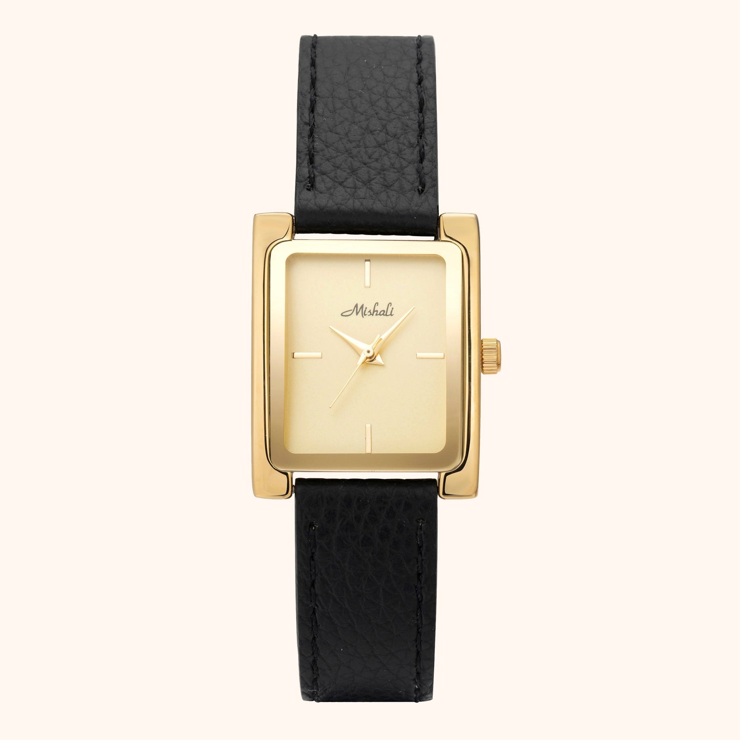 Elegant läderklocka i guld