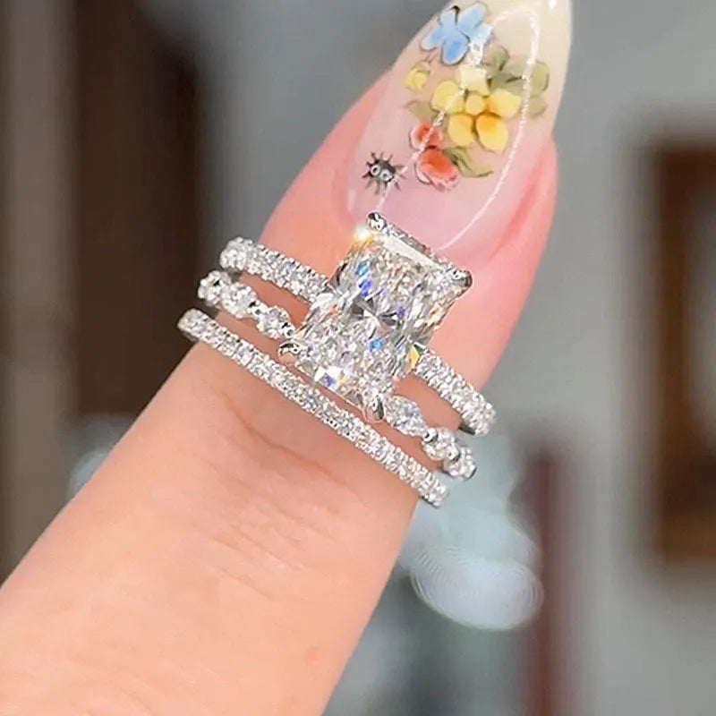 Elodie | Elegant 3-delat ringset i vitt guld