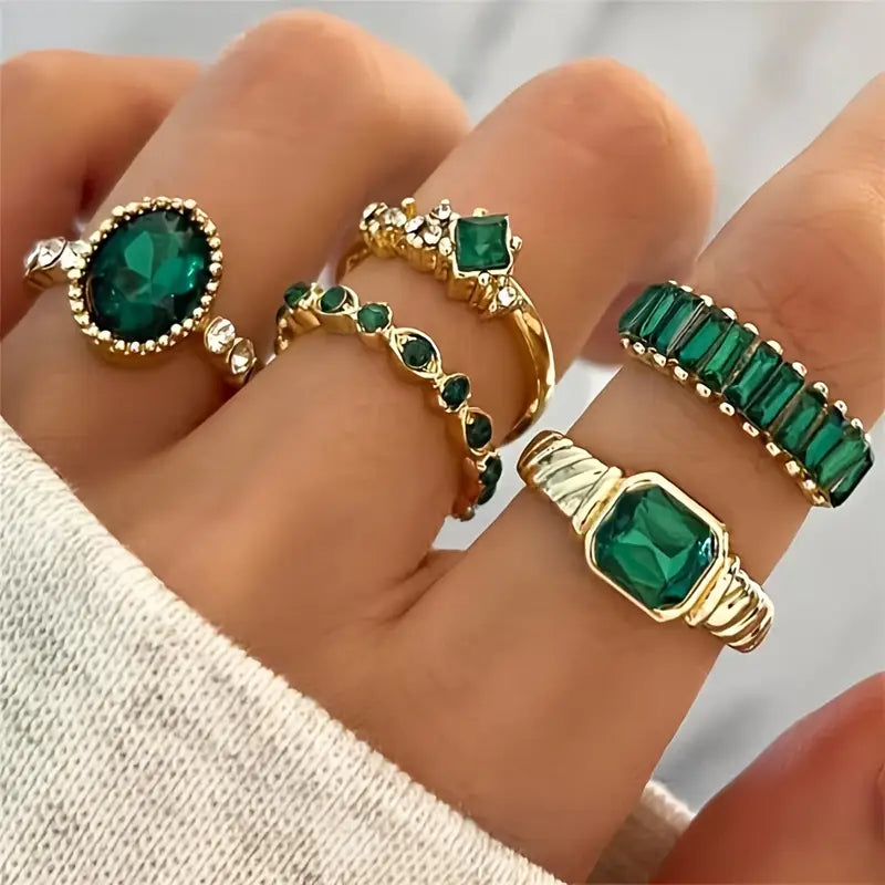 Hallie | Exquisite Gold Emerald Ring Set