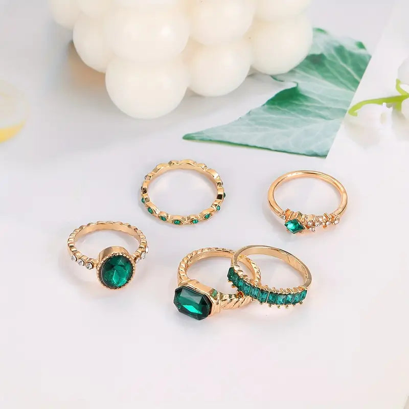 Hallie | Exquisite Gold Emerald Ring Set