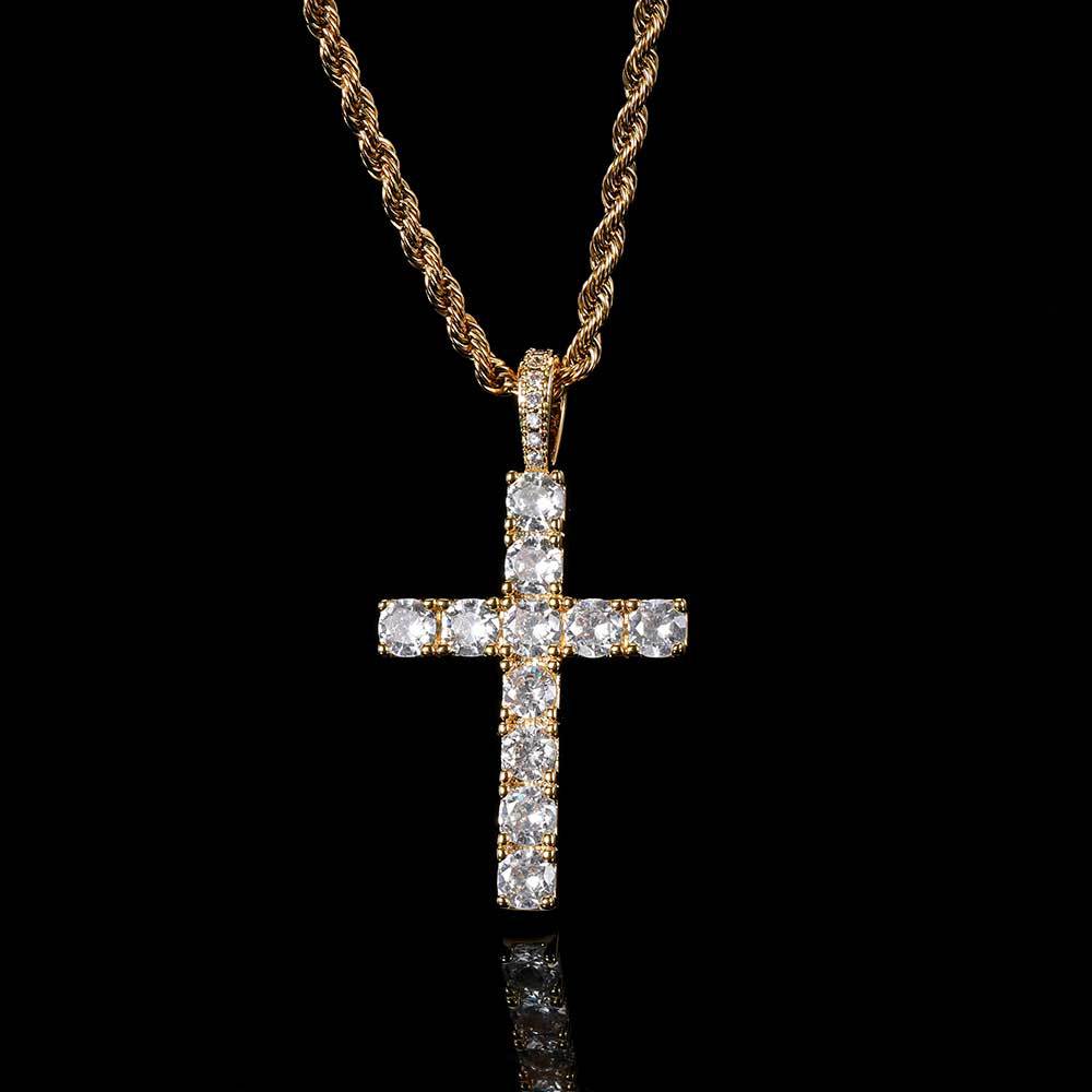 Halsband med kors i moissanit | Vitt guld