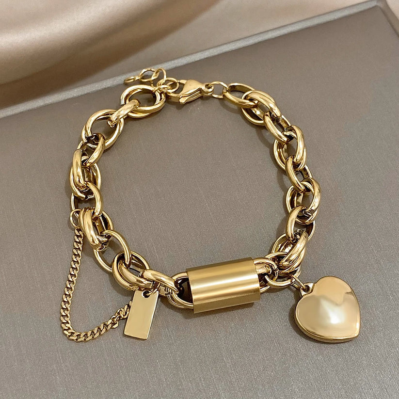 Hjärtformat Chunky Armband | Guld