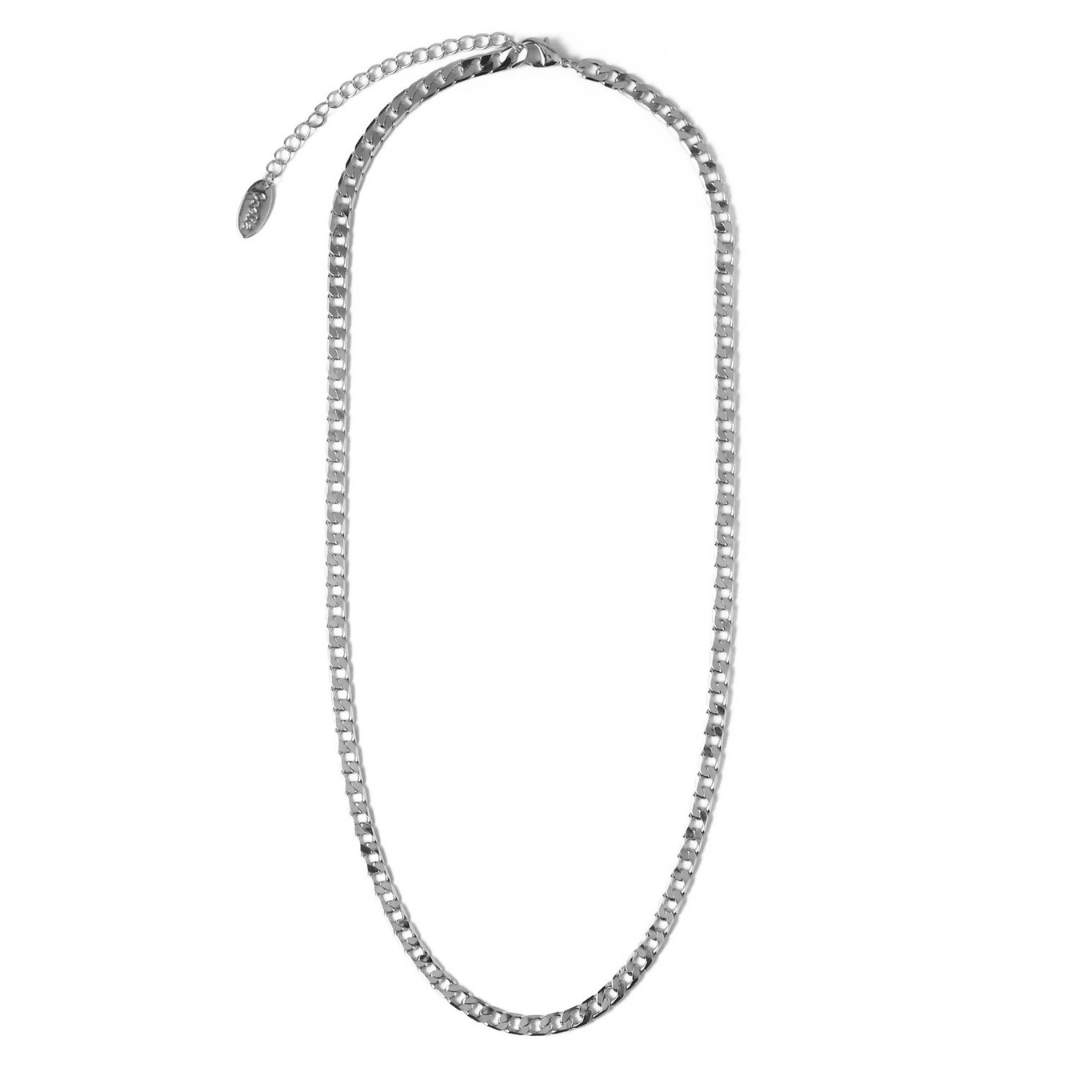 Halsband med platt länk och kantkedja | Vitt guld