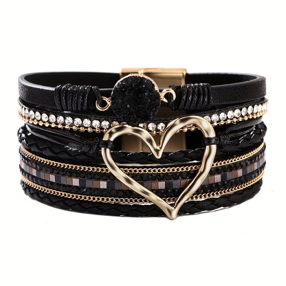 Bohemiskt läderarmband i flera lager 