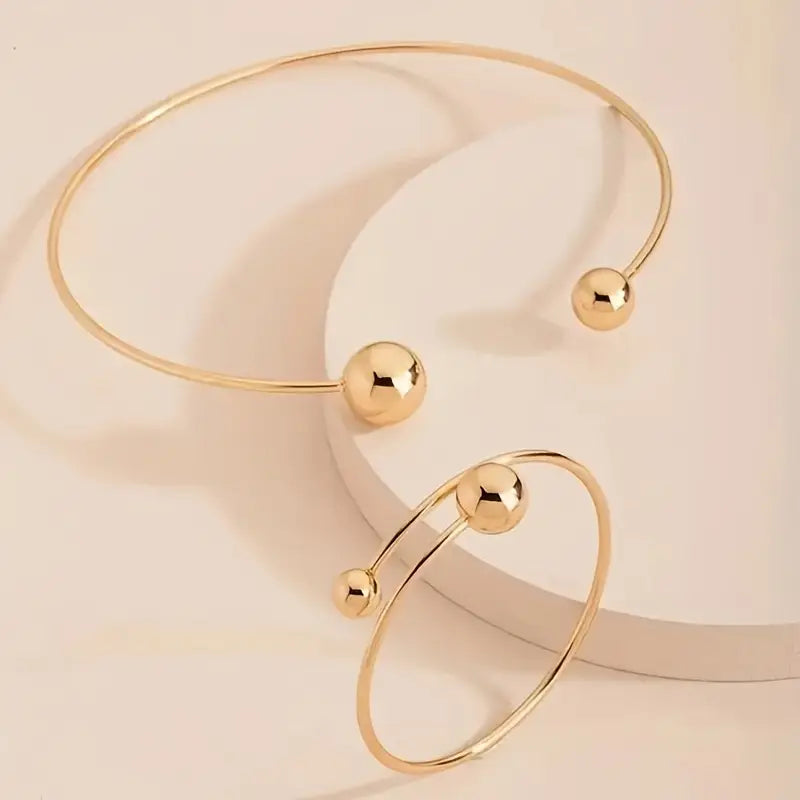 Minimalistiskt Glödande Krage &amp; Manschett Armband Set | Guld