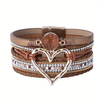 Bohemiskt läderarmband i flera lager 