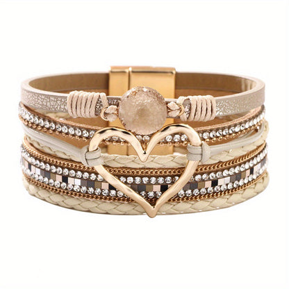 Bohemiskt läderarmband i flera lager 