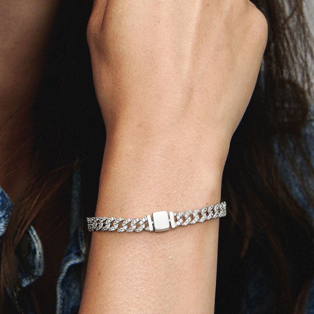 Moissanit kubanskt armband | Vitt guld