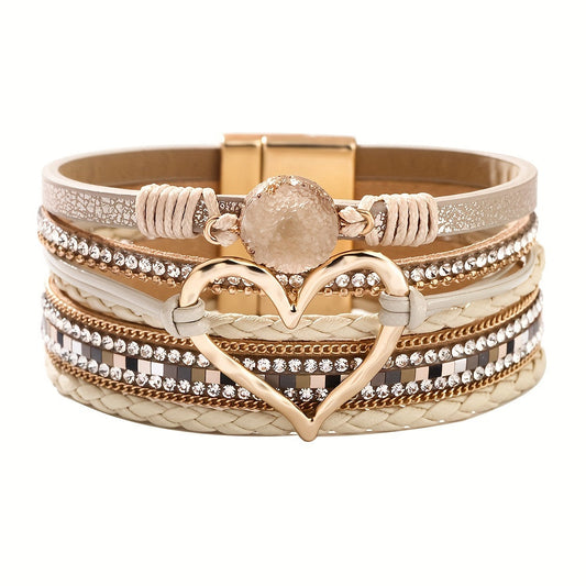 Bohemiskt läderarmband i flera lager 