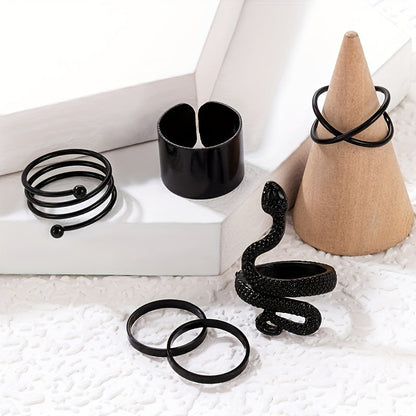 Bergqvist™ | Black Snake & Geometric Ring Set