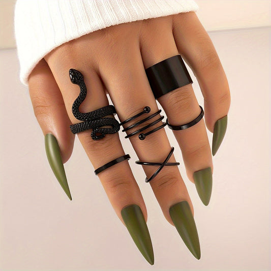 Bergqvist™ | Black Snake & Geometric Ring Set