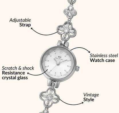 Silverfärgad blommig armbandsklocka