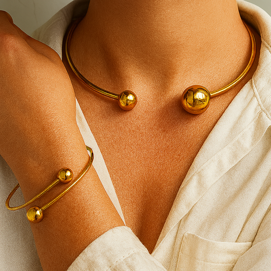 Minimalistiskt Glödande Krage &amp; Manschett Armband Set | Guld