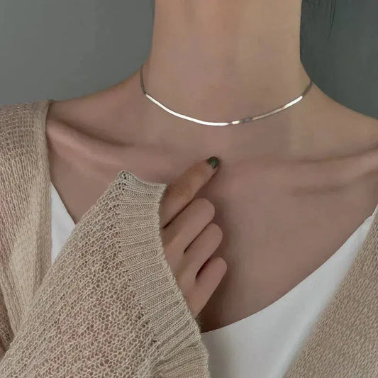 Elegant platt silverhalsband