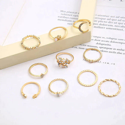 10-delat bohemiskt ringset i silver och guld