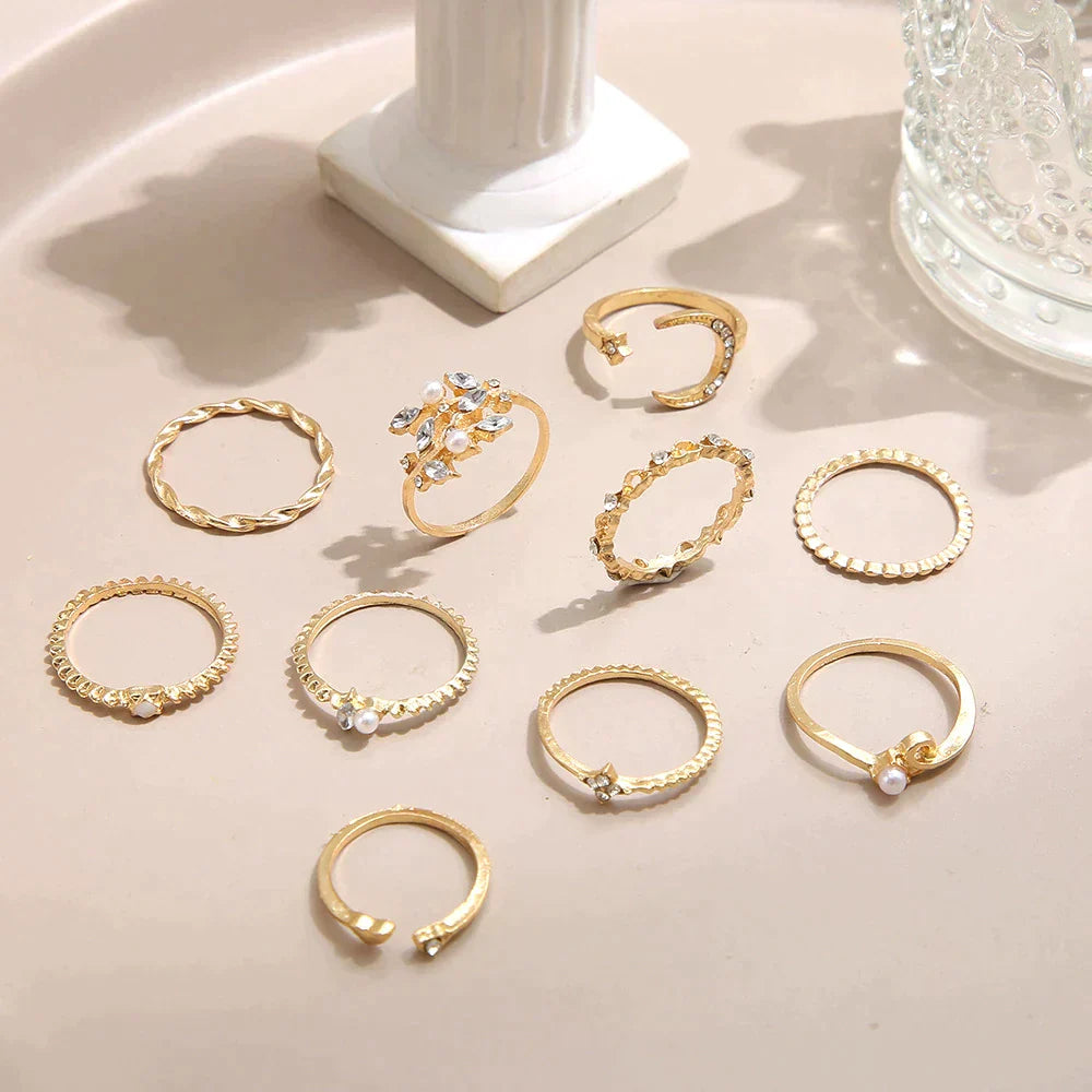 10-delat bohemiskt ringset i silver och guld