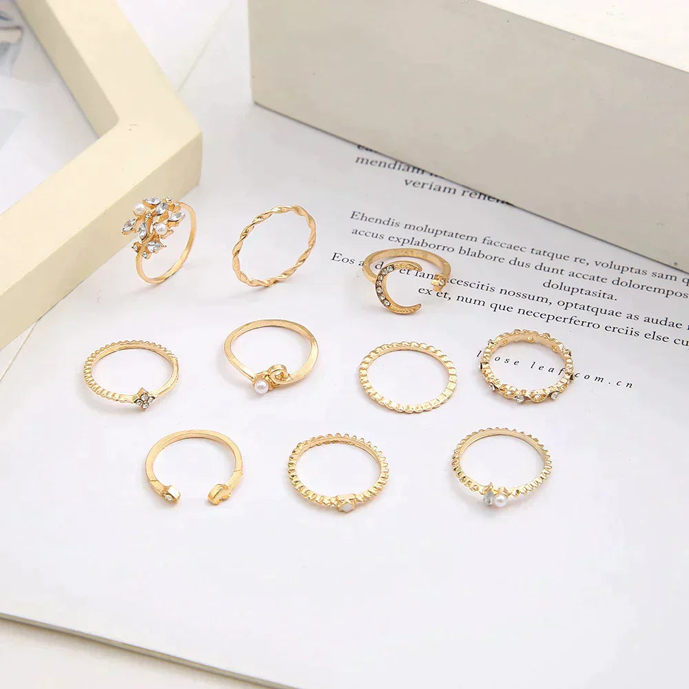 10-delat bohemiskt ringset i silver och guld