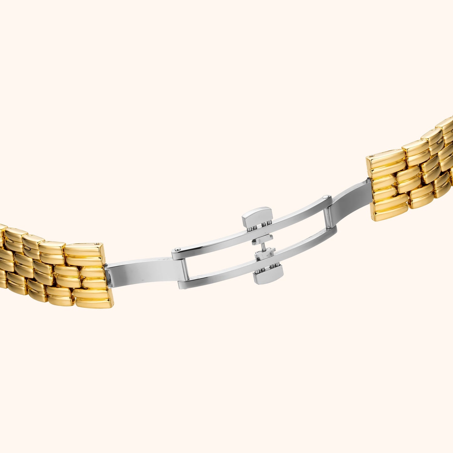 Rektangulärt armbandsur med guldfärgad rem