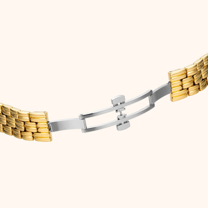 Rektangulärt armbandsur med guldfärgad rem