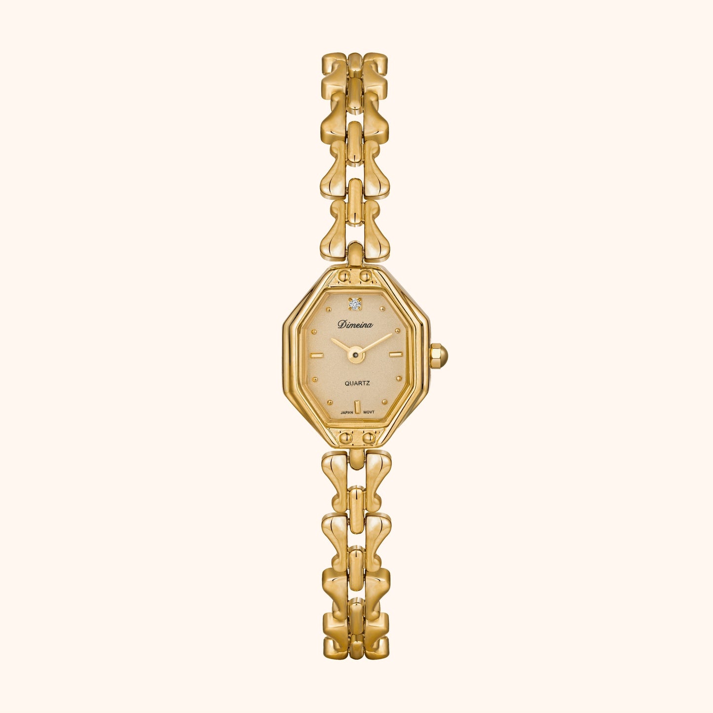 Guldfärgad hexagonarmbandsklocka