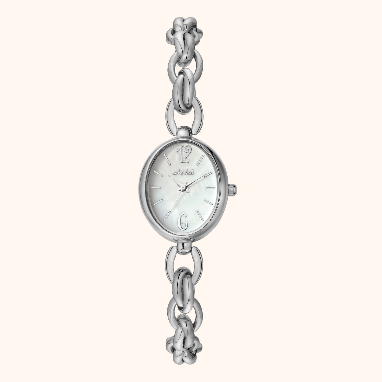Elegant silverfärgad klocka med berlocker