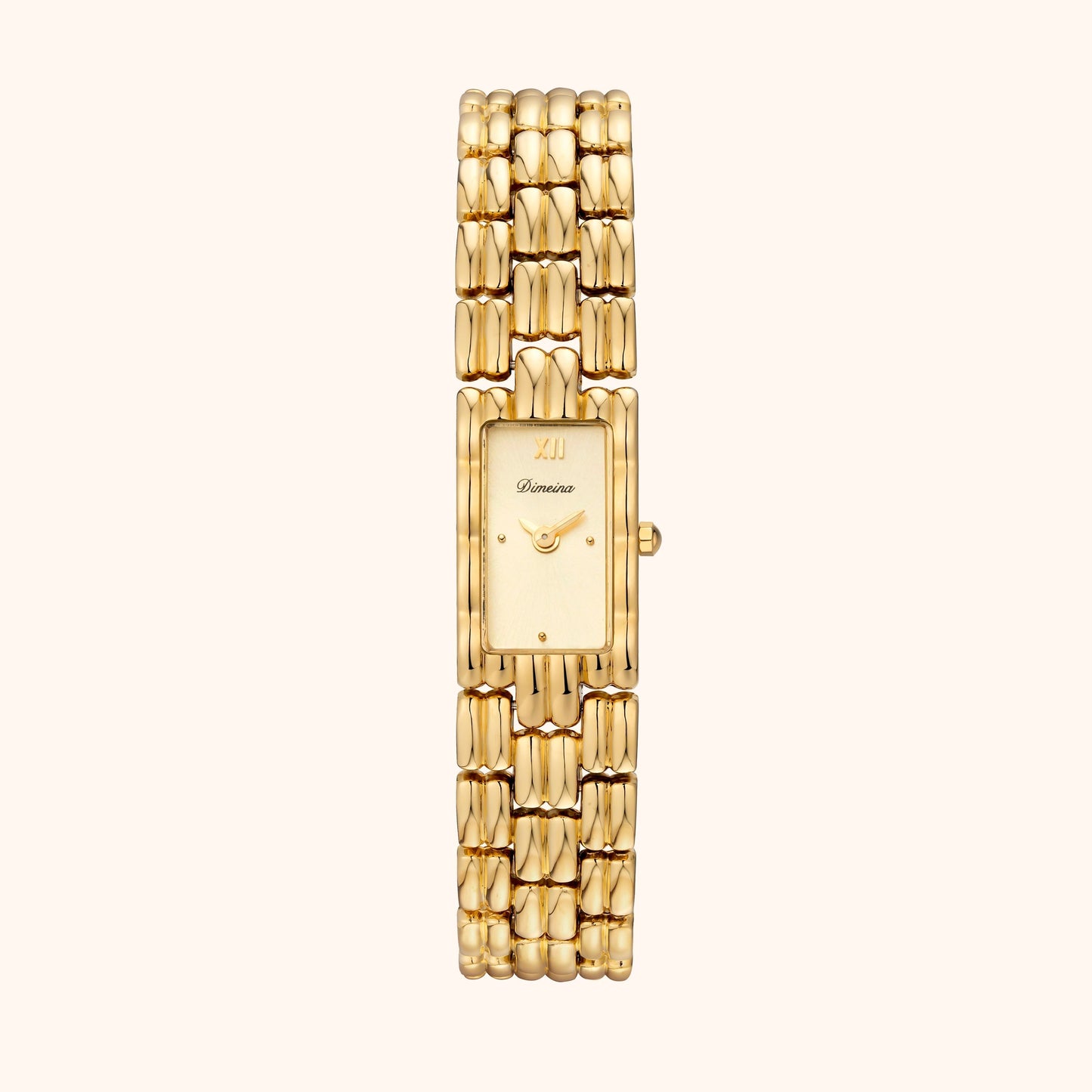 Rektangulärt armbandsur med guldfärgad rem