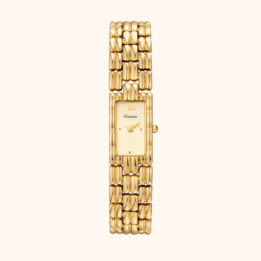 Rektangulärt armbandsur med guldfärgad rem