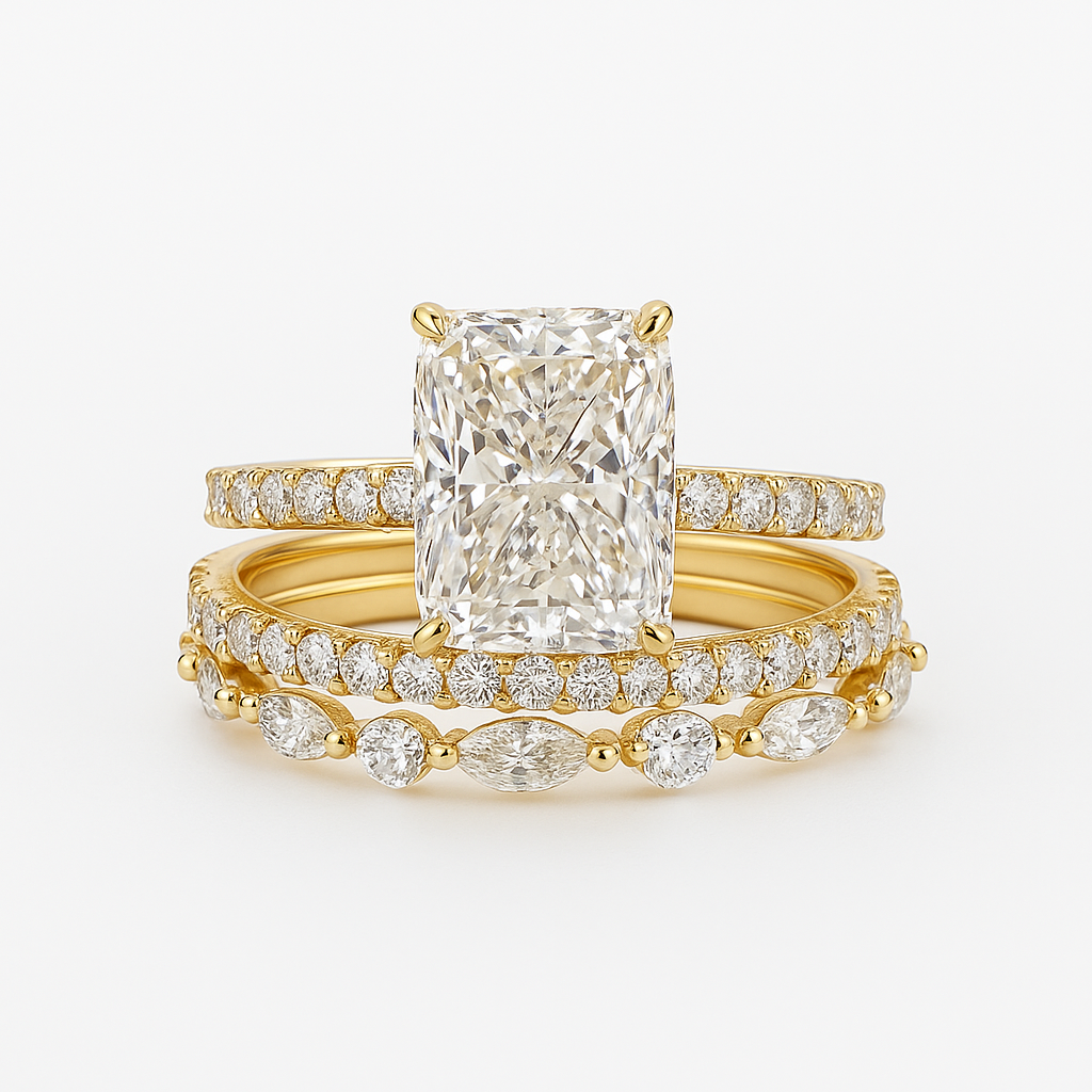 Elodie | Elegant 3-delat ringset i vitt guld