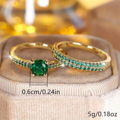 Anaya | Gold Duo Ring Set with Emerald Accents
