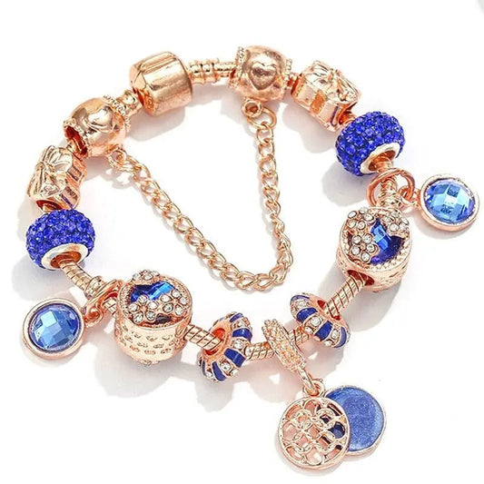 Armband i rosa silver och blå kristall 