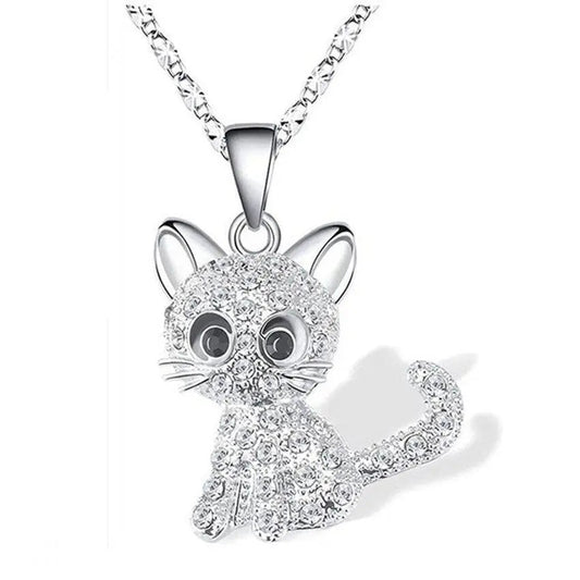 Halsband med silverfärgade kattungar och zirkoniastenar