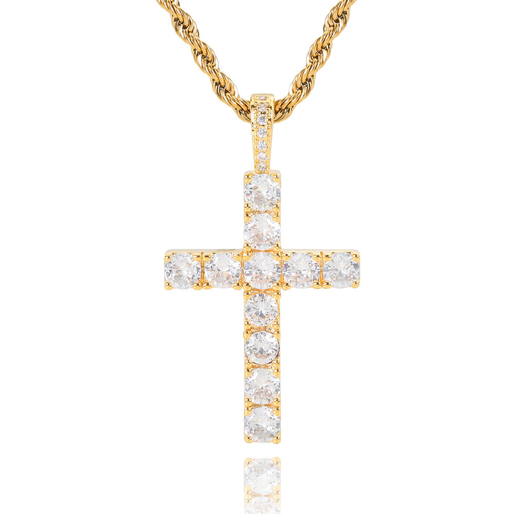 Halsband med kors i moissanit | Vitt guld