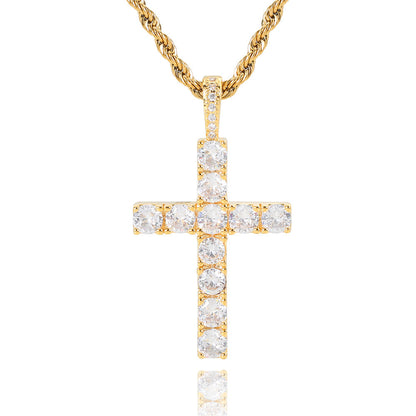 Halsband med kors i moissanit | Vitt guld