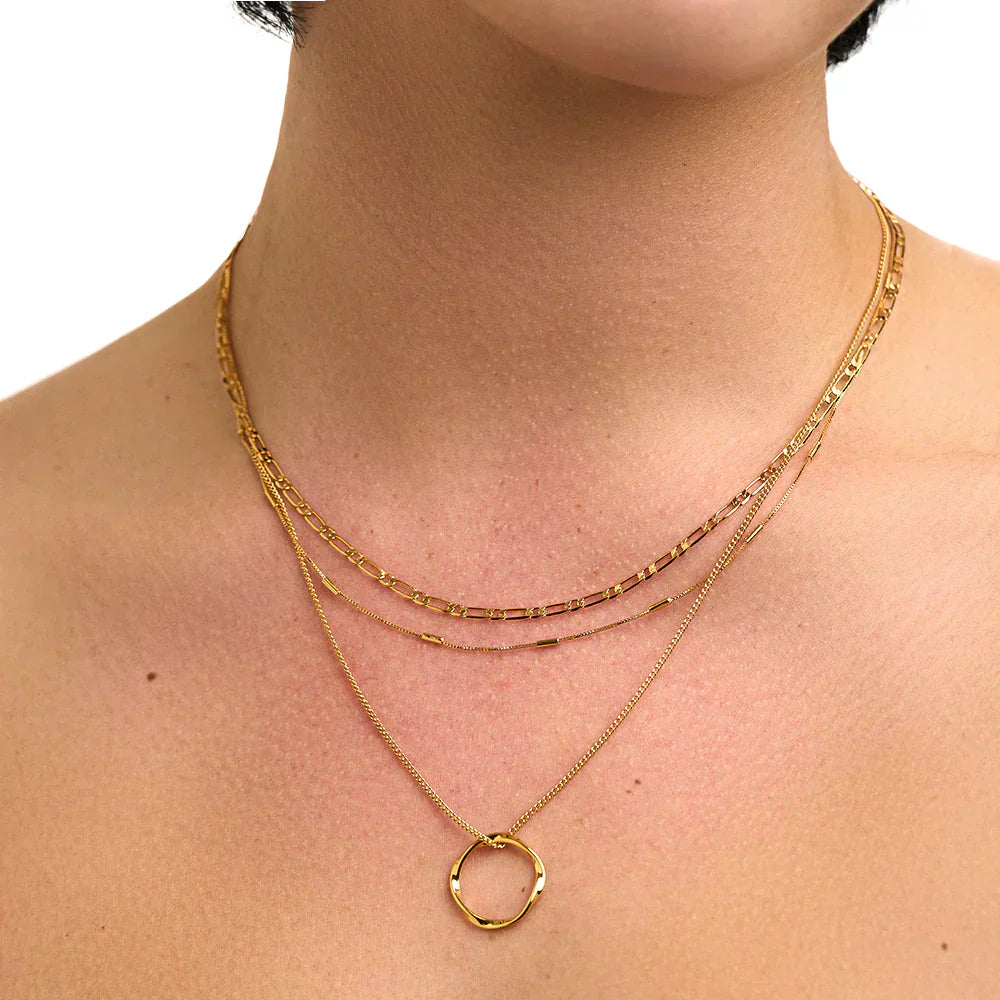 Öppen cirkel tre rader halsband | Guld