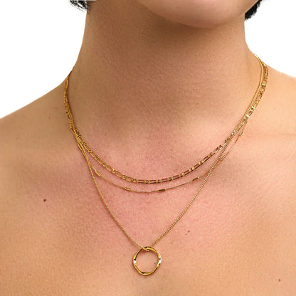 Öppen cirkel tre rader halsband | Guld