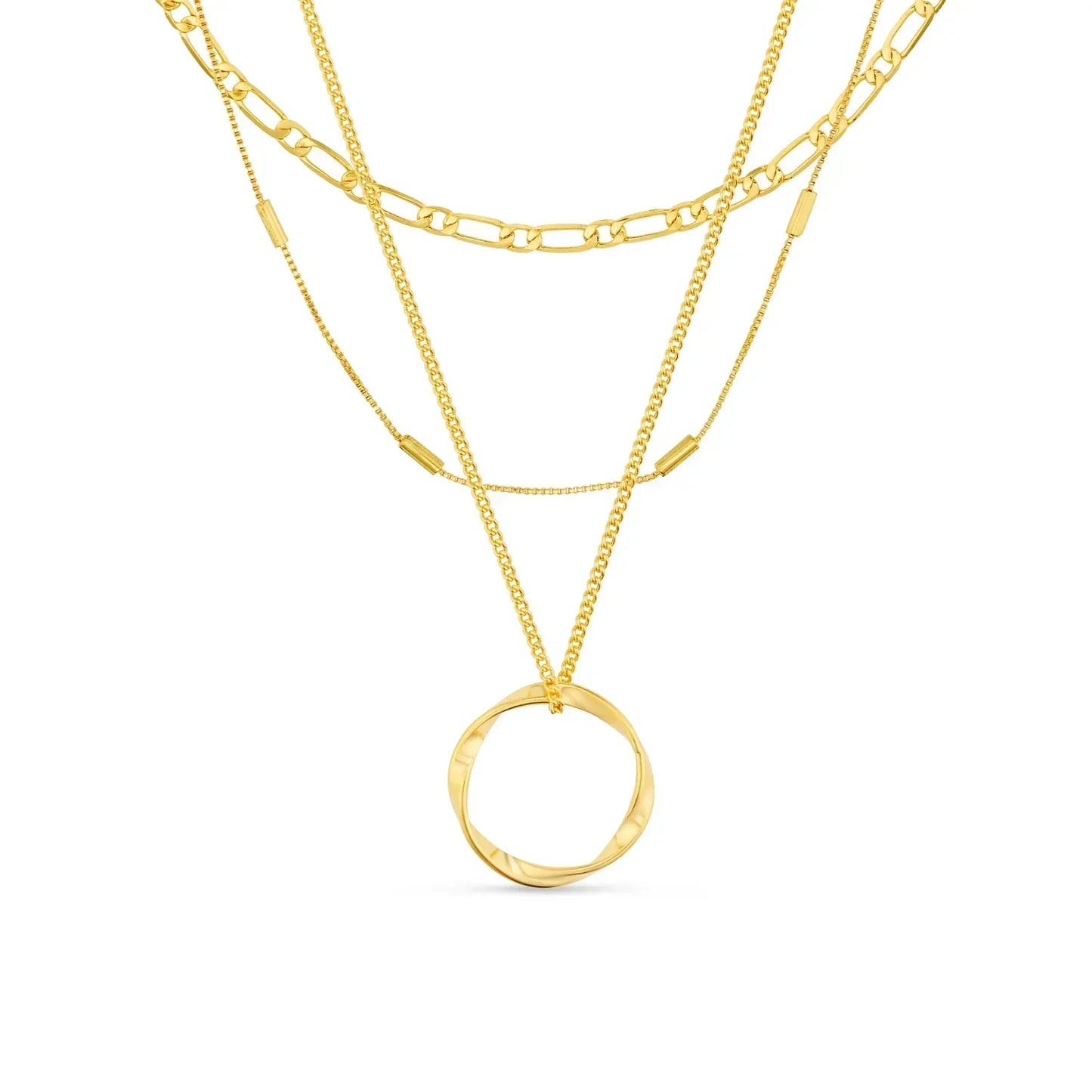 Öppen cirkel tre rader halsband | Guld