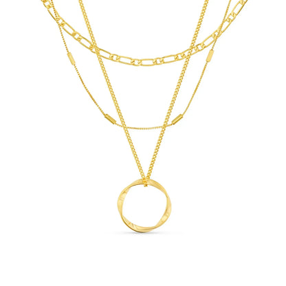 Öppen cirkel tre rader halsband | Guld