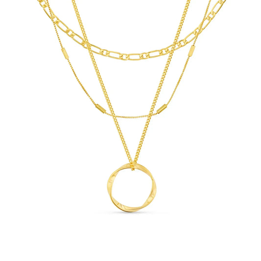 Öppen cirkel tre rader halsband | Guld