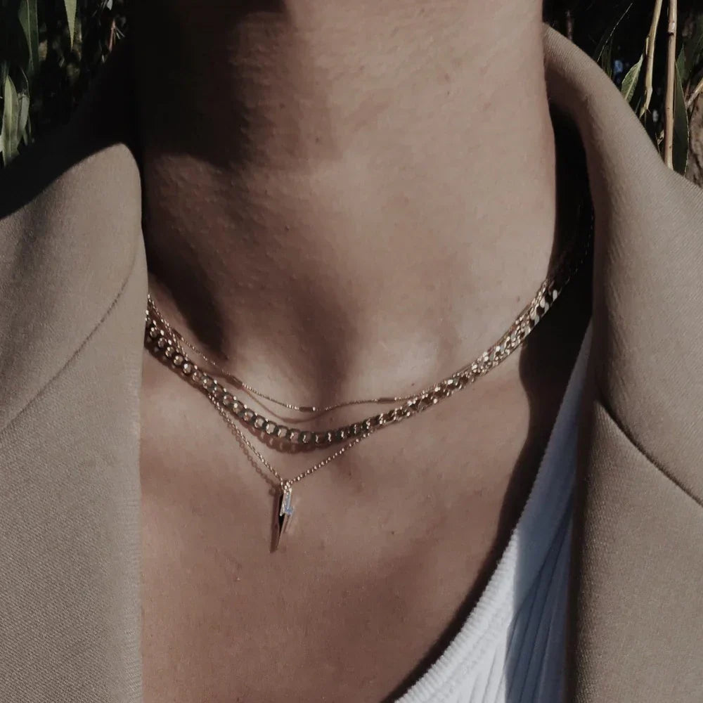 Halsband med platt länk och kantkedja | Guld
