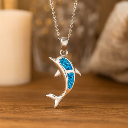Silverdelfinhalsband med opal