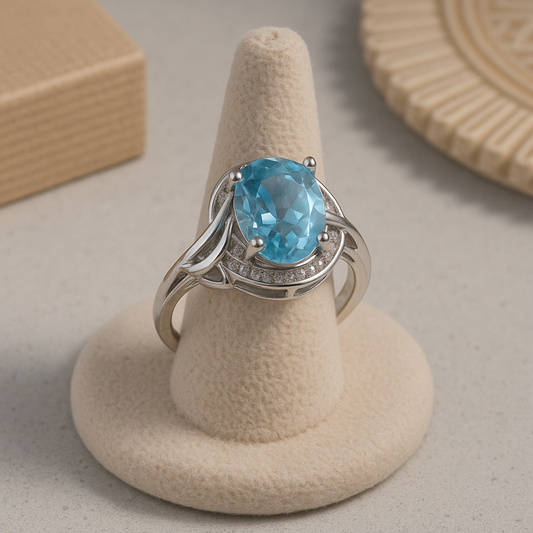 Silverring med blå kristall