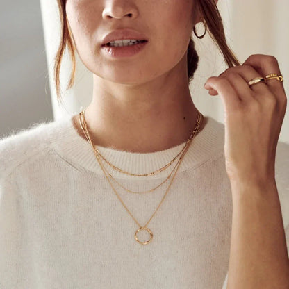 Öppen cirkel tre rader halsband | Guld