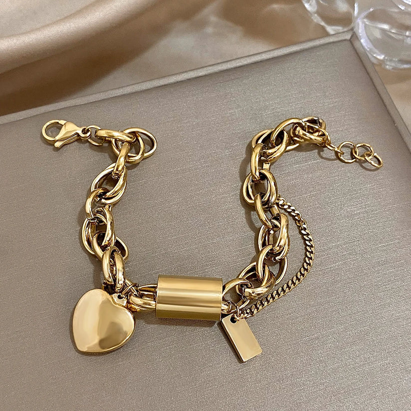 Hjärtformat Chunky Armband | Guld 