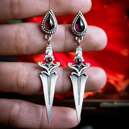 Bergqvist™ | Gothic Sword Dangle Earrings with Red Gemstone