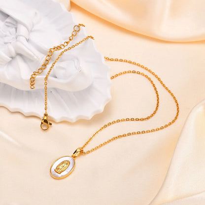 Guldfärgad Mary Oval Hänge Halsband