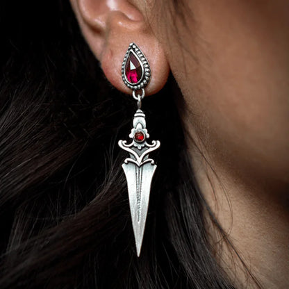 Bergqvist™ | Gothic Sword Dangle Earrings with Red Gemstone