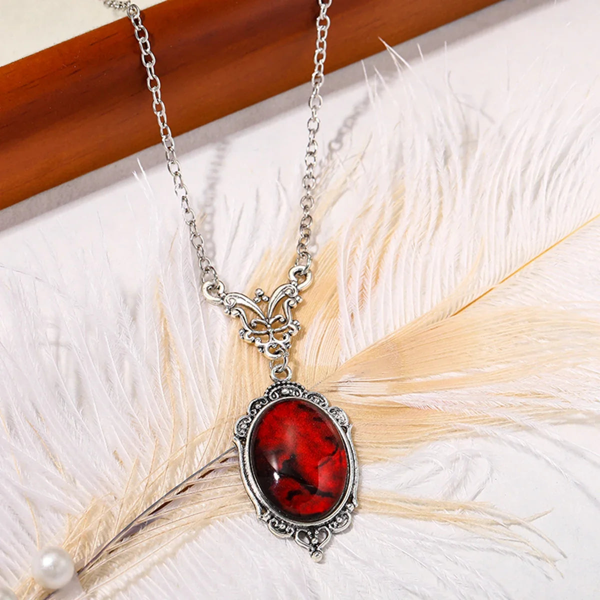 Bergqvist™ | Gothic Red Quartz Oval Pendant Necklace