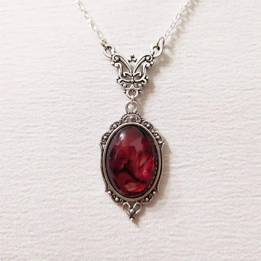 Bergqvist™ | Gothic Red Quartz Oval Pendant Necklace